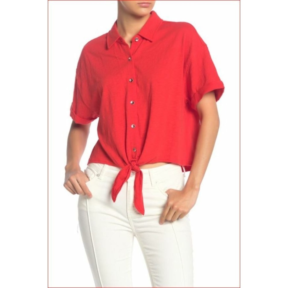 Splendid Womens Amore Red Tie Front Button Up Knit Shirt RF0010X Small